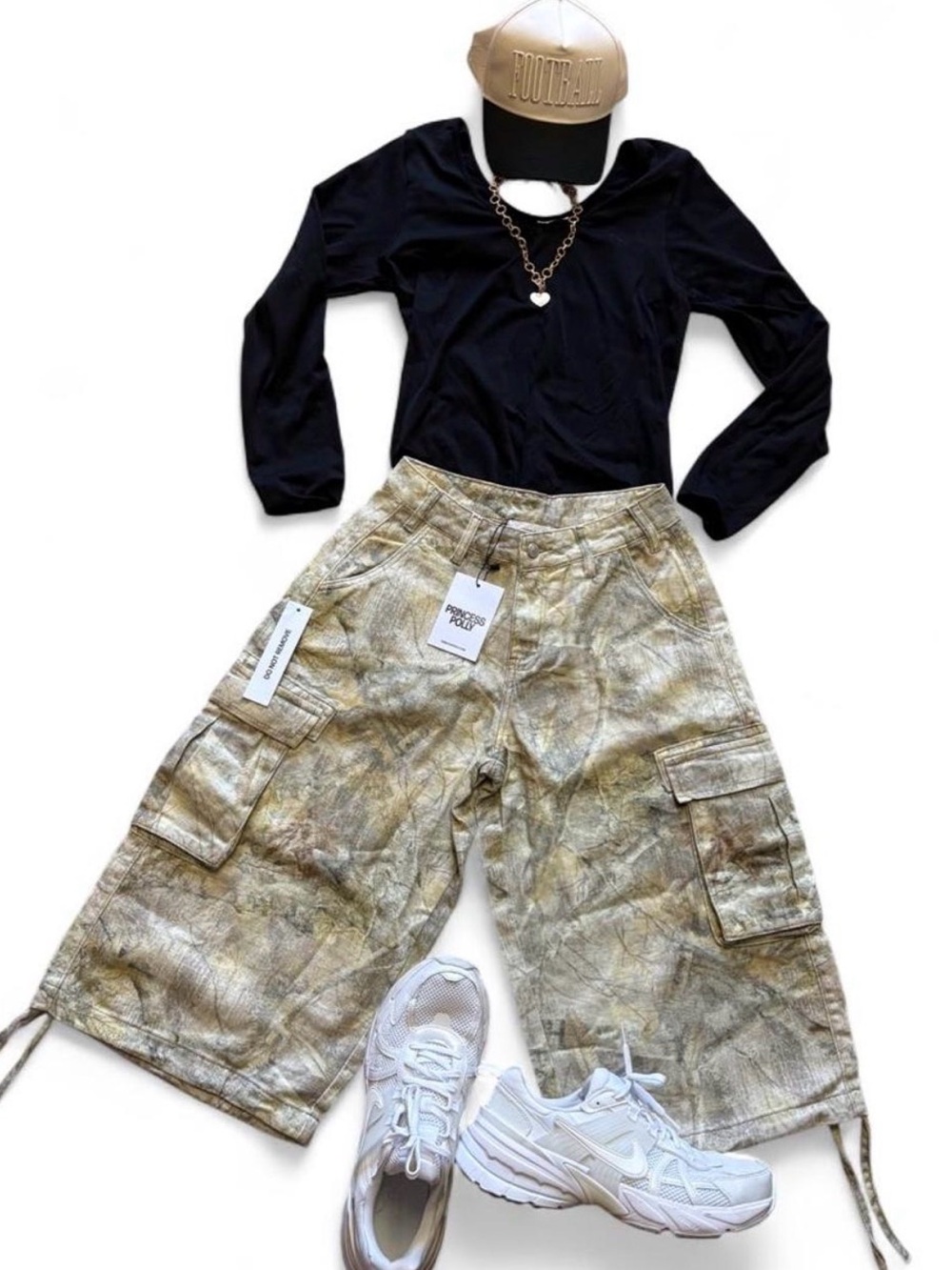 NWT Princess Polly Camo Cargo Baggy Capri Pants - Size US 2